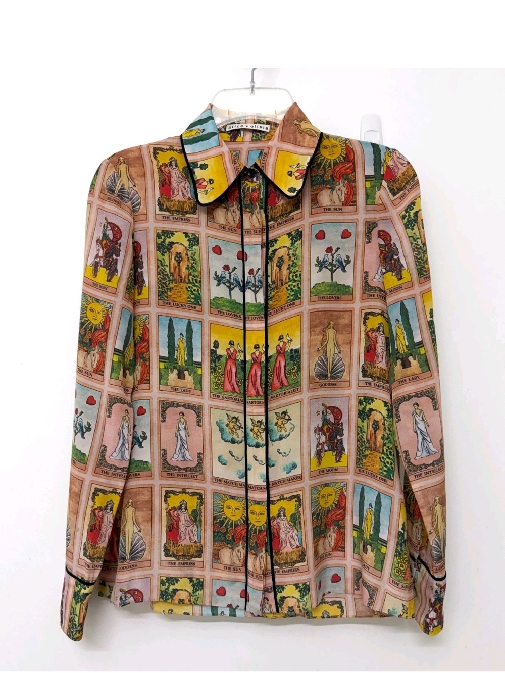 100% Silk ALICE + OLIVIA Alfie Taro Card Shirt